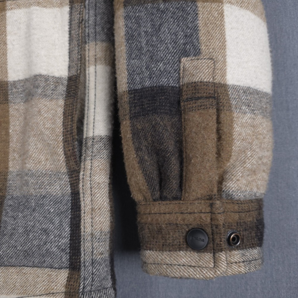 Prana Asgard Hooded Flannel Shirt Mens Small Plaid Wool Blend Snap Up Shacket - Picture 4 of 12